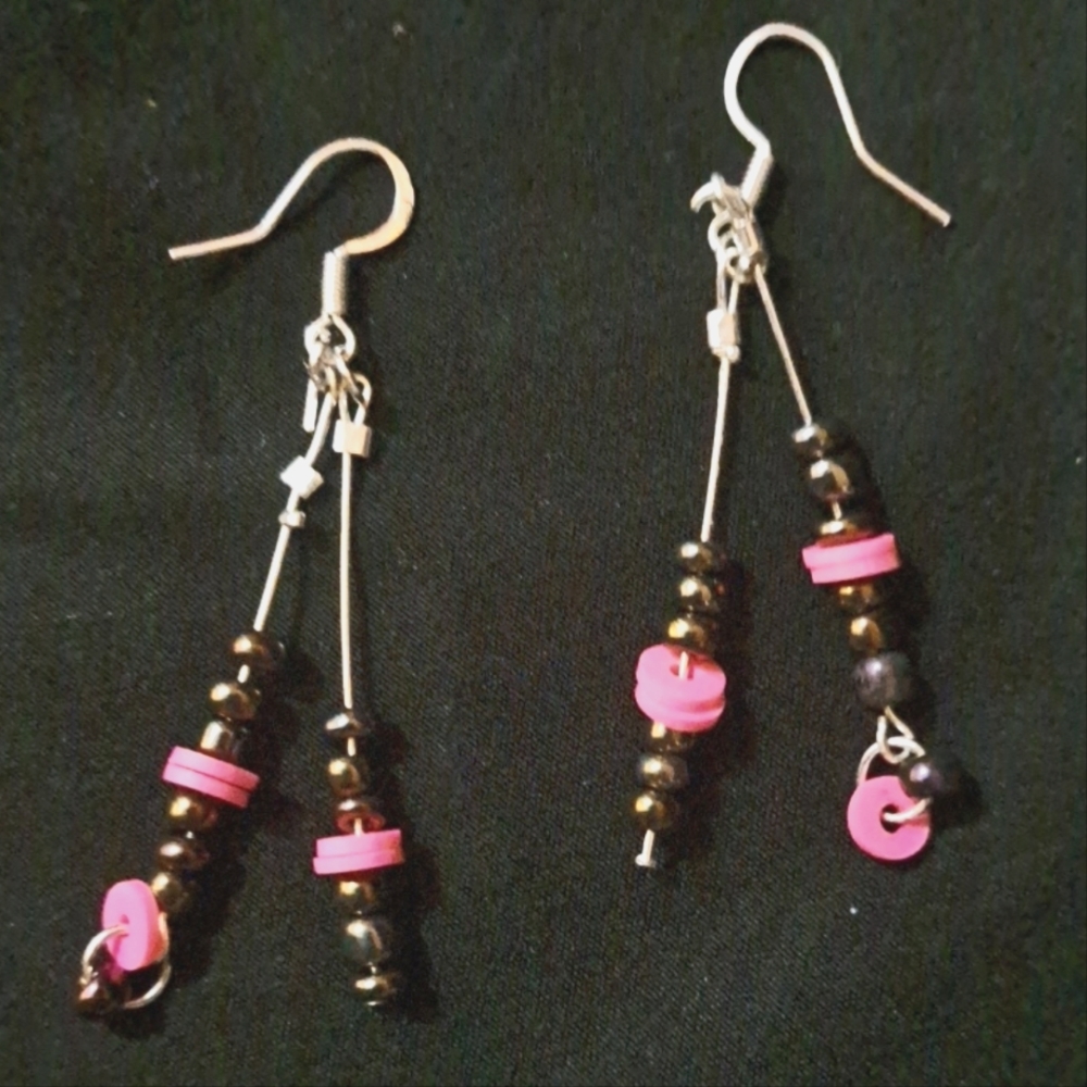 Pink and Silver beaded earrings